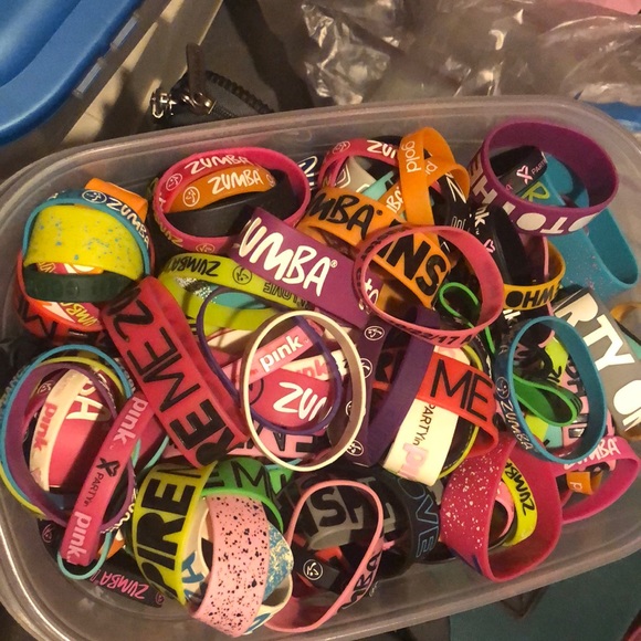 HUGE LOT ZUMBA RUBBER BRACELETS THICK SKINNY DESIGNS GOING BACK 12 + YEARS WOW!!